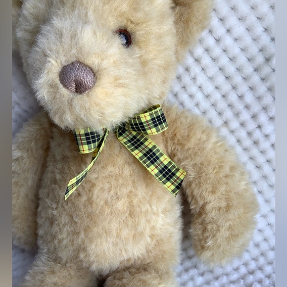 GUND Golden Honey Coloured Plush Bear Yellow Black Checkered Bow Stuffed Animal - Picture 3 of 12